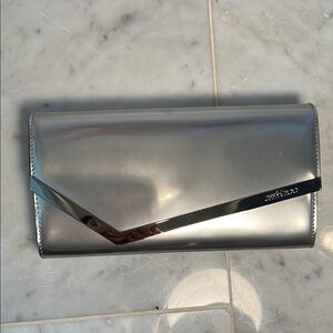 Jimmy Choo Smooth Leather Silver Clutch